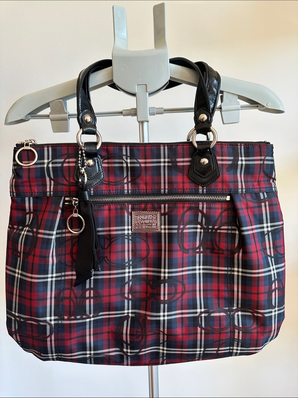 Coach Poppy Tartan Plaid Glam Large Tote 👜